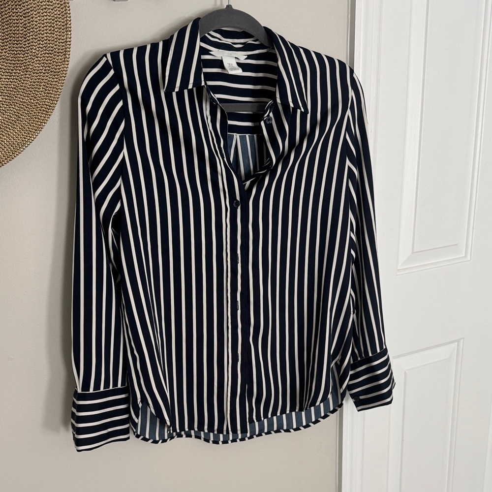 H&M Navy and White Striped Button Down Shirt